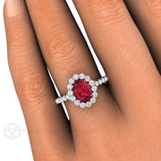Oval Ruby Ring Ruby Engagement Ring Pave Diamond Cluster Platinum - Rare Earth Jewelry