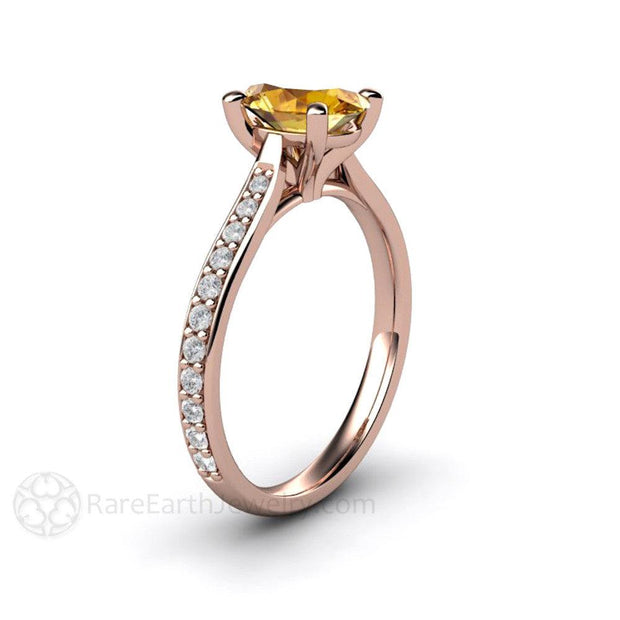 Oval Solitaire Yellow Sapphire Engagement Ring with Diamonds 18K Rose Gold - Rare Earth Jewelry