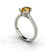 Oval Solitaire Yellow Sapphire Engagement Ring with Diamonds 18K White Gold - Rare Earth Jewelry