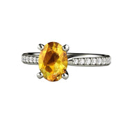 Oval Solitaire Yellow Sapphire Engagement Ring with Diamonds 14K White Gold - Rare Earth Jewelry