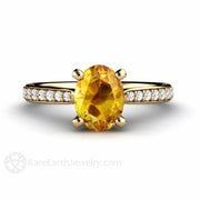 Oval Solitaire Yellow Sapphire Engagement Ring with Diamonds 14K Yellow Gold - Rare Earth Jewelry