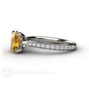 Oval Solitaire Yellow Sapphire Engagement Ring with Diamonds Platinum - Rare Earth Jewelry