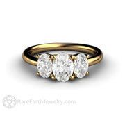 Oval Three Stone Forever One Moissanite Engagement Ring 18K Yellow Gold - Engagement Only - Rare Earth Jewelry