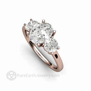 Oval White Sapphire Engagement Ring 3 Stone White Sapphire Ring Classic Style 14K Rose Gold - Rare Earth Jewelry