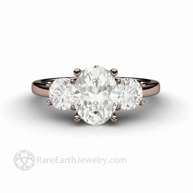 Oval White Sapphire Engagement Ring 3 Stone White Sapphire Ring Classic Style 14K Rose Gold - Rare Earth Jewelry