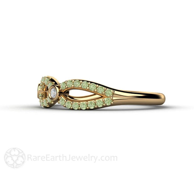 Pastel Green Diamond Infinity Wedding Ring Anniversary Band 18K Yellow Gold - Rare Earth Jewelry