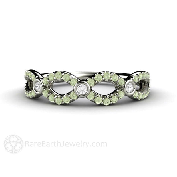 Pastel Green Diamond Infinity Wedding Ring Anniversary Band 14K White Gold - Rare Earth Jewelry