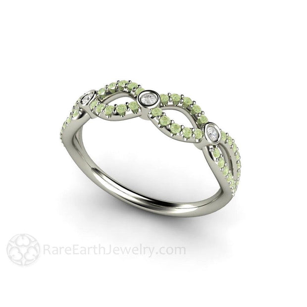 Pastel Green Diamond Infinity Wedding Ring Anniversary Band Platinum - Rare Earth Jewelry