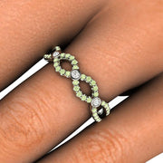 Pastel Green Diamond Infinity Wedding Ring Anniversary Band - 18K White Gold - April - Band - Diamond - Rare Earth Jewelry