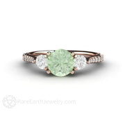 Pastel Green Moissanite Engagement Ring Three Stone Accented 18K Rose Gold - Engagement Only - Rare Earth Jewelry