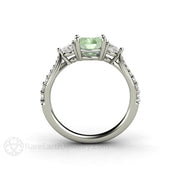 Pastel Green Moissanite Engagement Ring Three Stone Accented 18K White Gold - Engagement Only - Rare Earth Jewelry