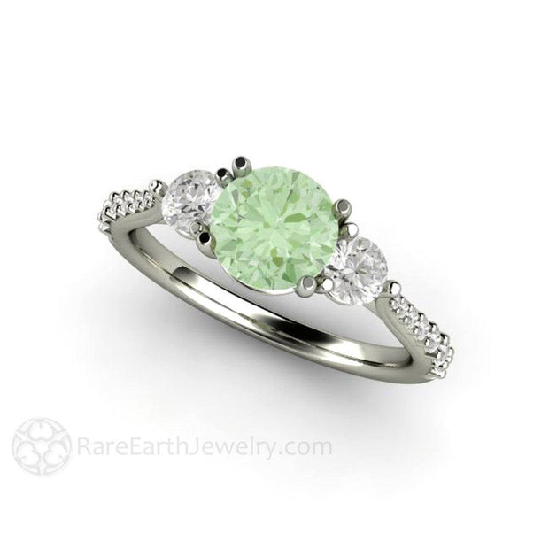 Green stone estate engagement ring platinum shank: Description by Adin  Antique Jewelry.
