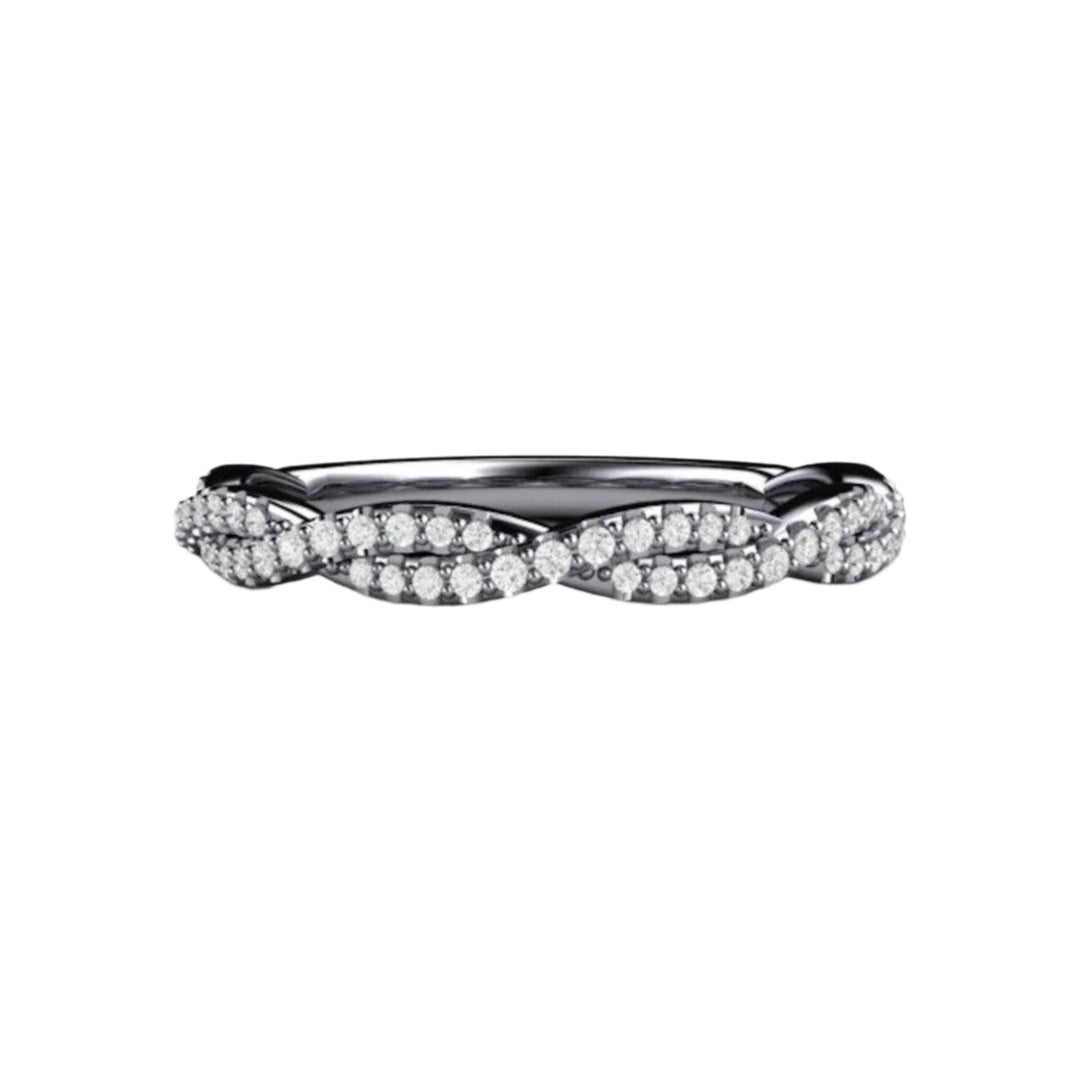 Pave Diamond Wedding Ring Infinity Style Twisted Double Band, Rare Earth Jewelry