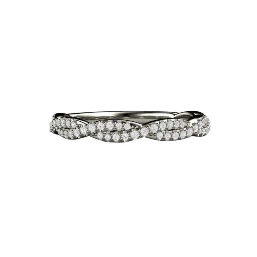 Pave Diamond Wedding Ring Infinity Style Twisted Double Band, Rare Earth Jewelry