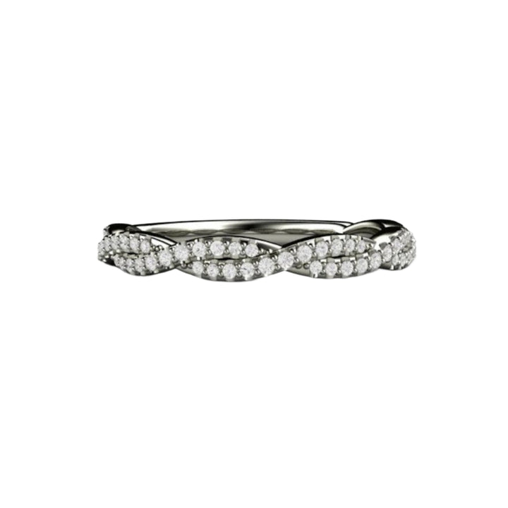 Pave Diamond Wedding Ring Infinity Style Twisted Double Band, Rare Earth Jewelry