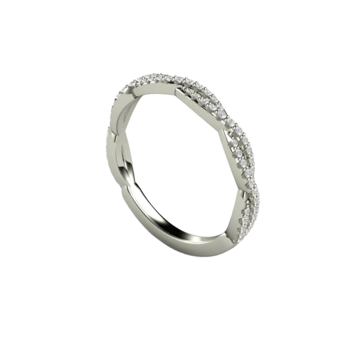 Pave Diamond Wedding Ring Infinity Style Twisted Double Band, Rare Earth Jewelry
