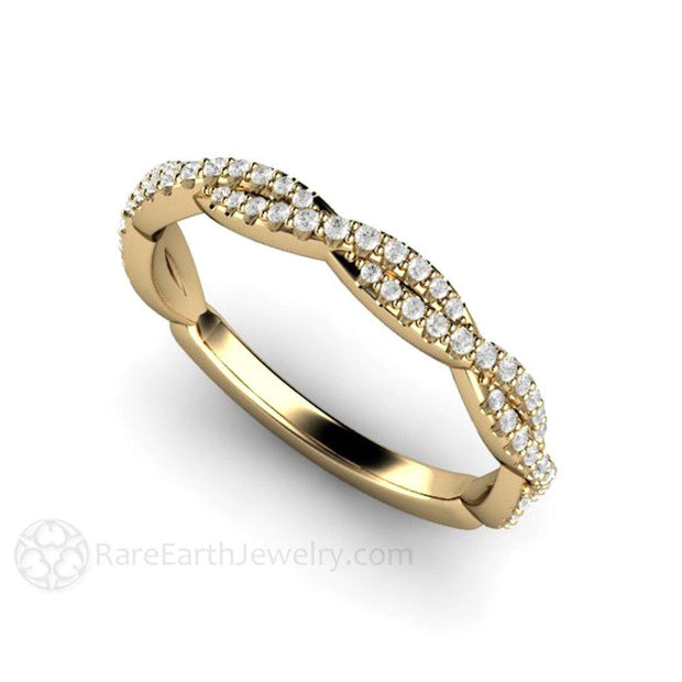 Pave Diamond Infinity Wedding Ring or Anniversary Band 14K Yellow Gold - Rare Earth Jewelry