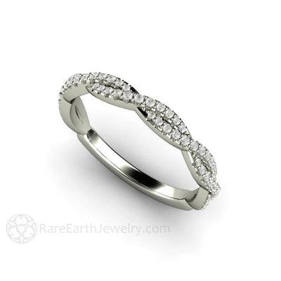 Pave Diamond Infinity Wedding Ring or Anniversary Band 14K White Gold - Rare Earth Jewelry
