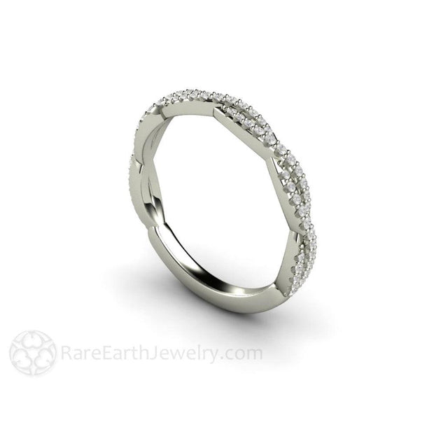 Pave Diamond Infinity Wedding Ring or Anniversary Band 18K White Gold - Rare Earth Jewelry