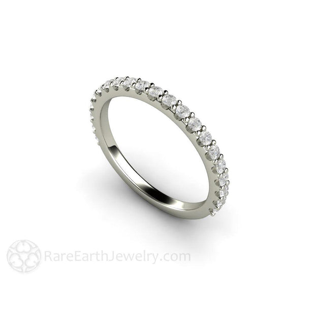 Pave Diamond Wedding Ring or Anniversary Band 18K White Gold - Rare Earth Jewelry