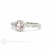 Peach Pink Morganite Engagement Ring with Diamond Halo Platinum - Rare Earth Jewelry