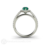 Pear Cut Emerald Engagement Ring with Diamond Halo Platinum - Rare Earth Jewelry