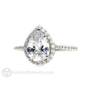 Pear Cut Forever One Moissanite Engagement Ring or Wedding Set Diamond Halo - Rare Earth Jewelry