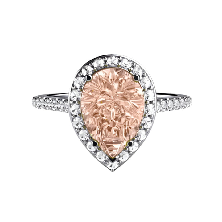 Pear Cut Morganite Engagement Ring with Diamond Halo, Rare Earth Jewelry