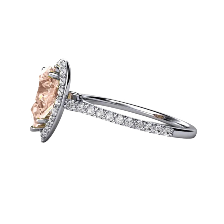 Pear Cut Morganite Engagement Ring with Diamond Halo, Rare Earth Jewelry