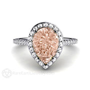 Pear Cut Morganite Engagement Ring with Diamond Halo 14K White Gold - Rare Earth Jewelry