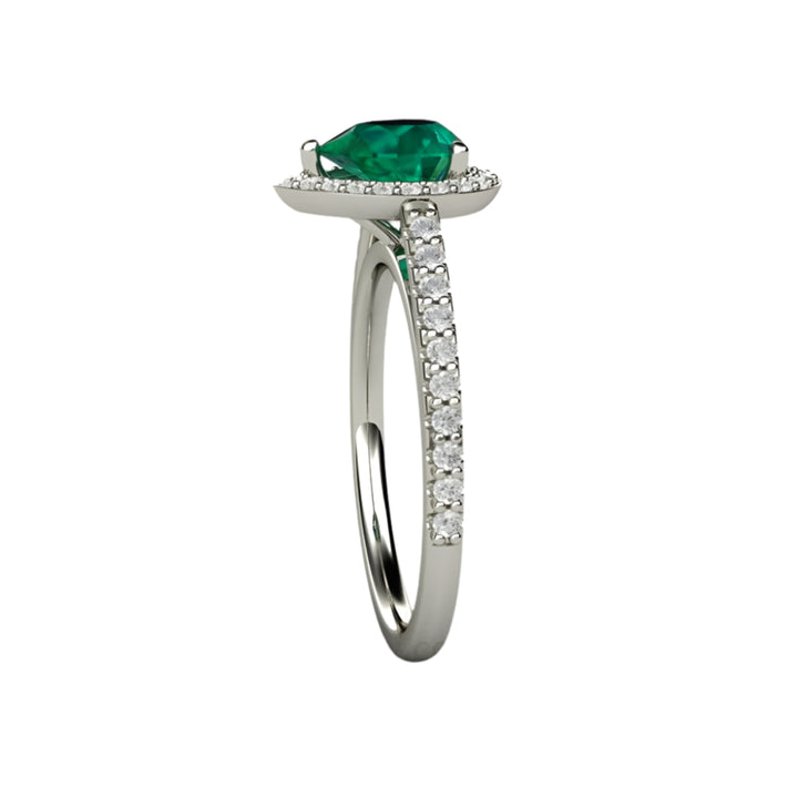 Pear Cut Natural Emerald Engagement Ring with Diamond Halo, Rare Earth Jewelry