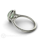 Pear Green Amethyst Ring with Diamond Halo 14K White Gold - Rare Earth Jewelry