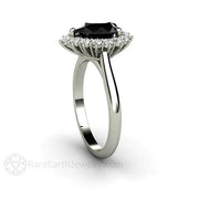 Pear Shaped Black Moissanite Engagement Ring Diamond Halo Tear Drop 14K White Gold - Rare Earth Jewelry