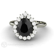 Pear Shaped Black Moissanite Engagement Ring Diamond Halo Tear Drop 14K Yellow Gold - Rare Earth Jewelry