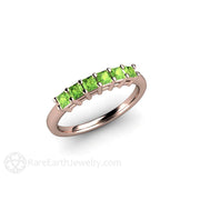 Peridot Princess Anniversary Band Stacking Ring August Birthstone 14K Rose Gold - Rare Earth Jewelry