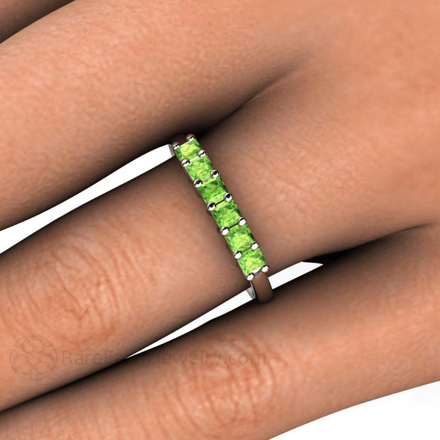Peridot Princess Anniversary Band Stacking Ring August Birthstone 14K Rose Gold - Rare Earth Jewelry