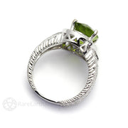 Peridot Ring Vintage Art Deco with Diamonds August Birthstone 18K White Gold - Rare Earth Jewelry