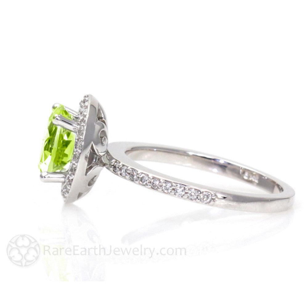 Peridot Ring with Diamond Halo August Birthstone - Rare Earth Jewelry