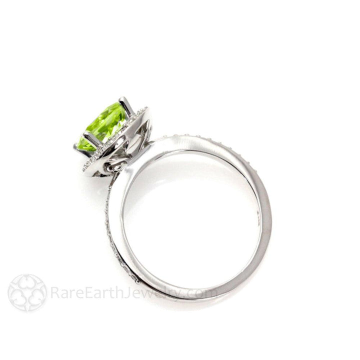 Peridot Ring with Diamond Halo August Birthstone - Rare Earth Jewelry