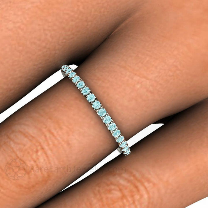 Petite Light Blue Diamond Ring Wedding Band or Anniversary Band, Rare Earth Jewelry