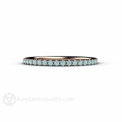 Petite Light Blue Diamond Ring Wedding Band or Anniversary Band 14K Rose Gold - Rare Earth Jewelry