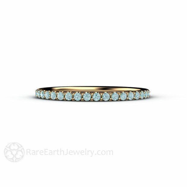 Petite Light Blue Diamond Ring Wedding Band or Anniversary Band 14K Yellow Gold - Rare Earth Jewelry
