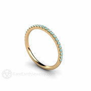 Petite Light Blue Diamond Ring Wedding Band or Anniversary Band 18K Yellow Gold - Rare Earth Jewelry