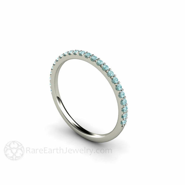 Petite Light Blue Diamond Ring Wedding Band or Anniversary Band 18K White Gold - Rare Earth Jewelry