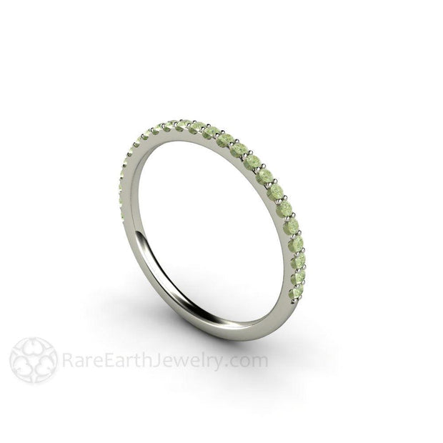 Petite Pastel Green Diamond Ring Wedding Band or Anniversary Band 18K White Gold - Rare Earth Jewelry