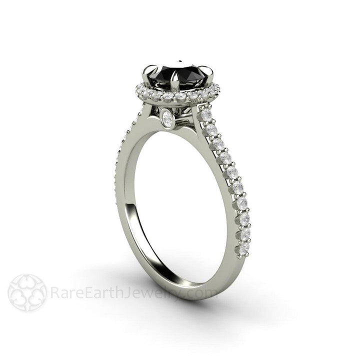 Petite Pave Halo Black Diamond Engagement Ring - Rare Earth Jewelry