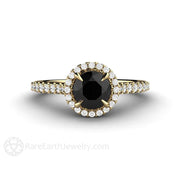Petite Pave Halo Black Diamond Engagement Ring 14K Yellow Gold - Engagement Only - Rare Earth Jewelry