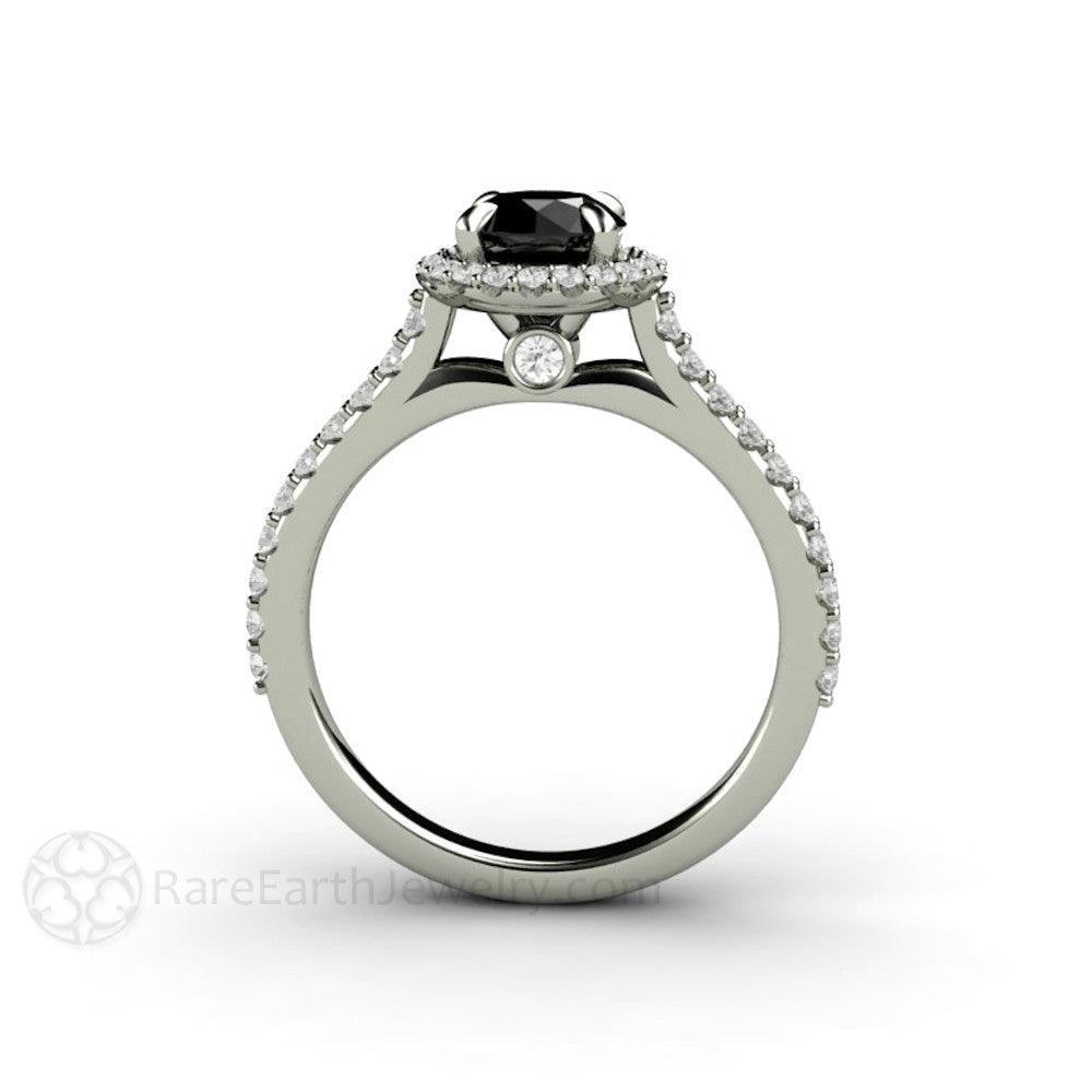 Petite Pave Halo Black Diamond Engagement Ring - Rare Earth Jewelry