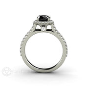 Petite Pave Halo Black Diamond Engagement Ring 18K White Gold - Engagement Only - Rare Earth Jewelry