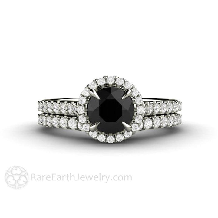 Petite Pave Halo Black Diamond Engagement Ring - Rare Earth Jewelry